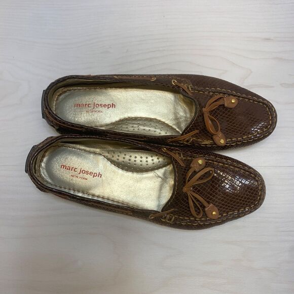 MARC JOSEPH NEW YORK CYPRESS HILL BROWN & GOLD SNAKE PRINT LEATHER MOCCASINS 8 - Picture 9 of 9